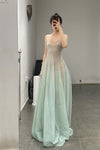 SWAYING/KNIT fishtail patchwork suspender dress SW24SS2L33 light green
